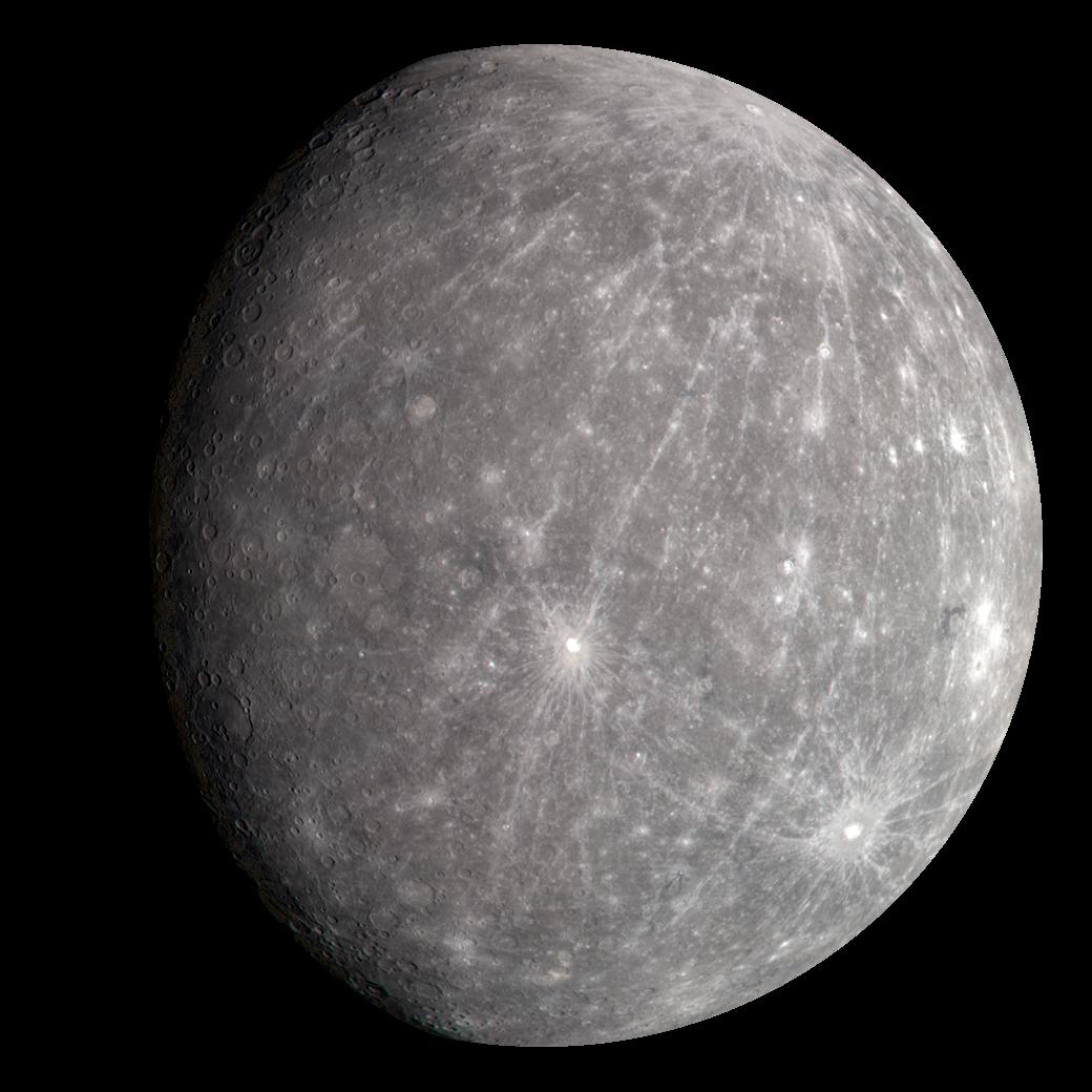 Mercury, a grey heavily cratered planet